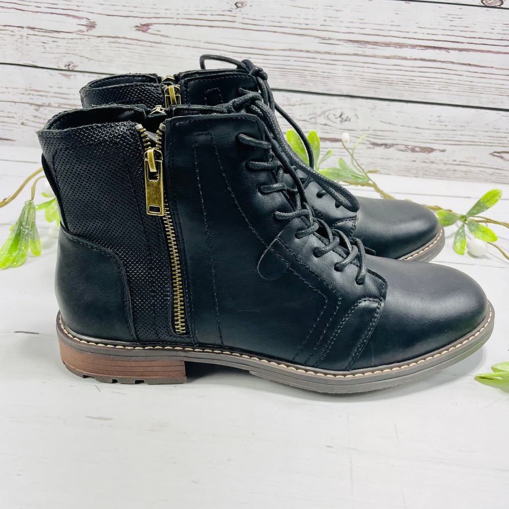 NEW Men's Black Lace-Up Boots with Side Zipper - Size 10 - Picture 3 of 9